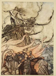 Siegfried verlässt Brunnhilde auf der Suche nach Abenteuern, Illustration aus 